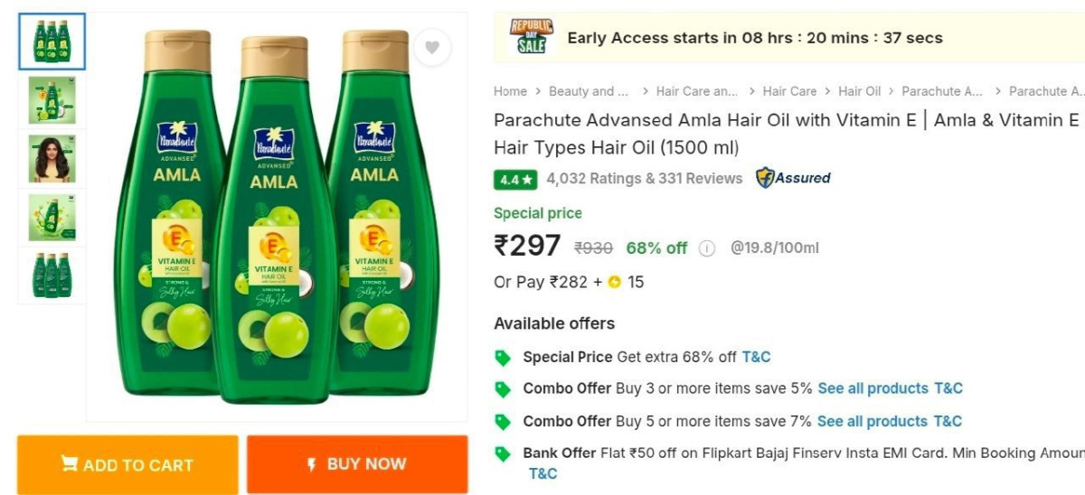 Parachute Amla Hair Oil (1500ml) At 297
