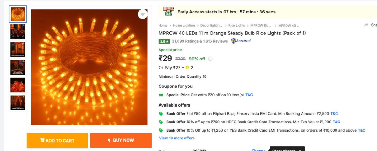 Leds 11 M Orange Steady Bulb Rice Lights At 29(moq10 -