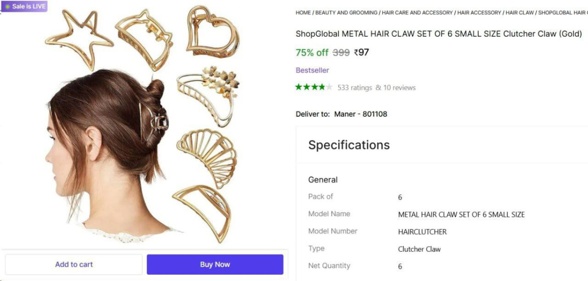 Metal Hair Claw Set Of 6 97for More Deals Join Our Whatsapp Channel