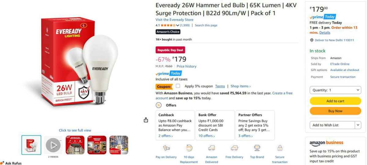 Eveready 26w Led Bulb At 173apply 3 Couponfor More Deals Join Our Whatsapp 