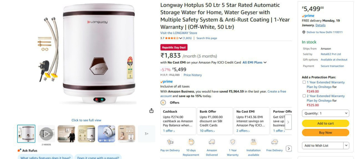 Longway 50 Ltr 5 Water Heater 5499 For More Deals Join Our Whatsapp Channel