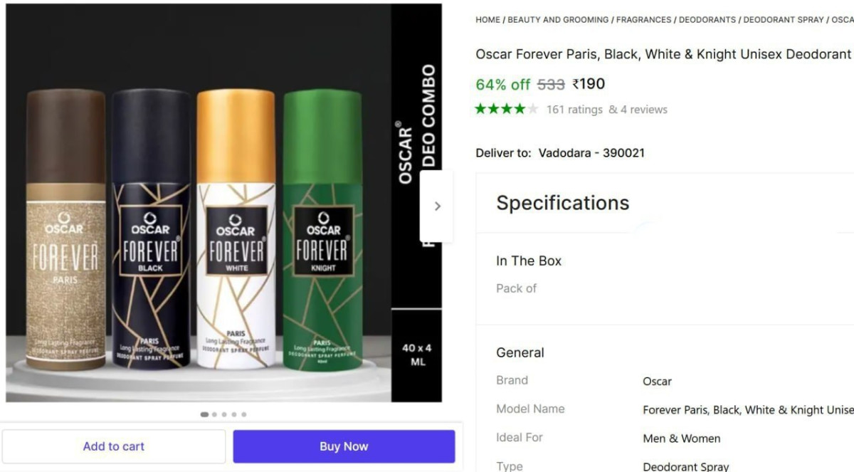 Oscar Forever Deo (160 Ml Pack Of 4) 190