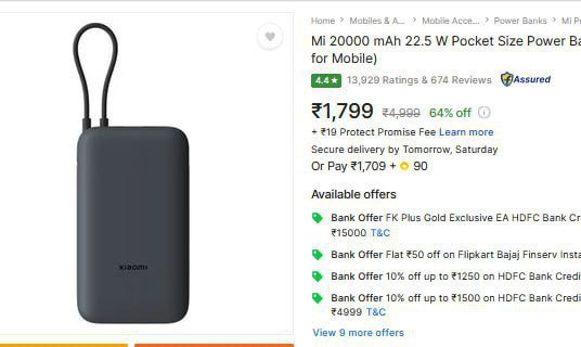 Mi 20000 Mah 22 5 W Pocket Size Power Bank 1799 Click Here To Join All Deal