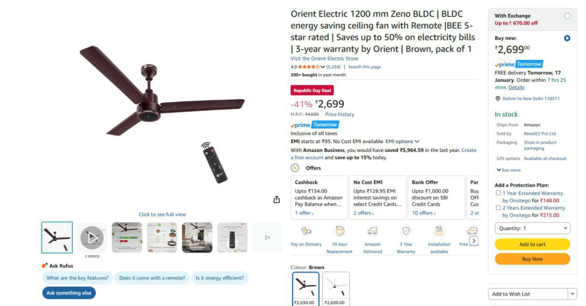 Lowest Orient Electric 1200mm Zeno Bldc Ceiling Fan With Remote 2699 Grab O