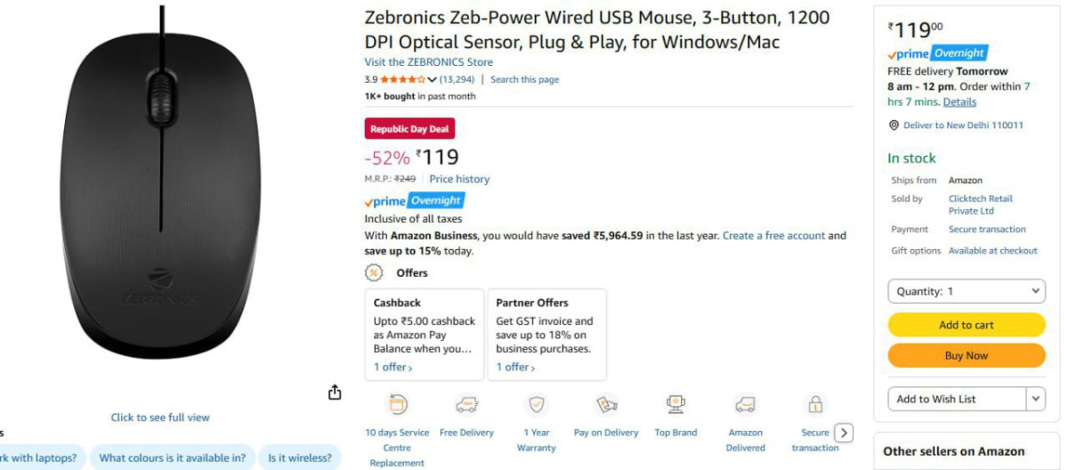 Zebronics Wired Mouse 119for More Deals Join Our Whatsapp Channel
