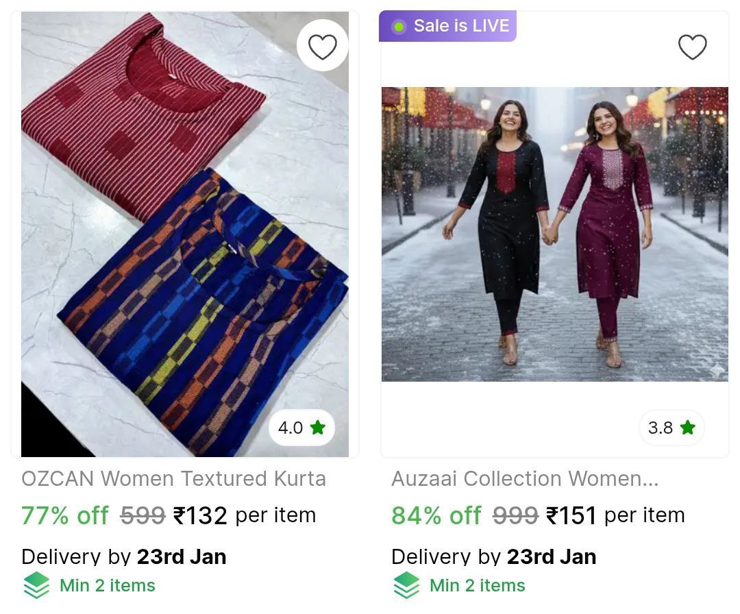 Women S Kurtas And More Starts 132more - Check Min Buy Quantity