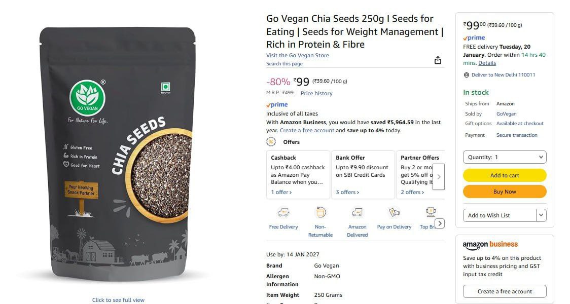 Go Vegan Chia Seeds 250g 99