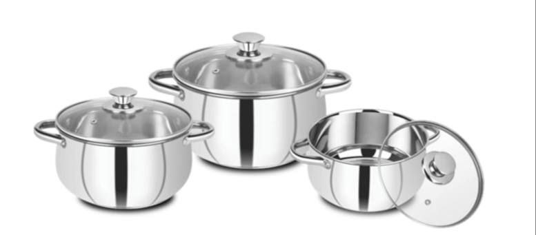Bergner Stainless Steel Casserole With Glass Lid Set Of 6 Pcs1539