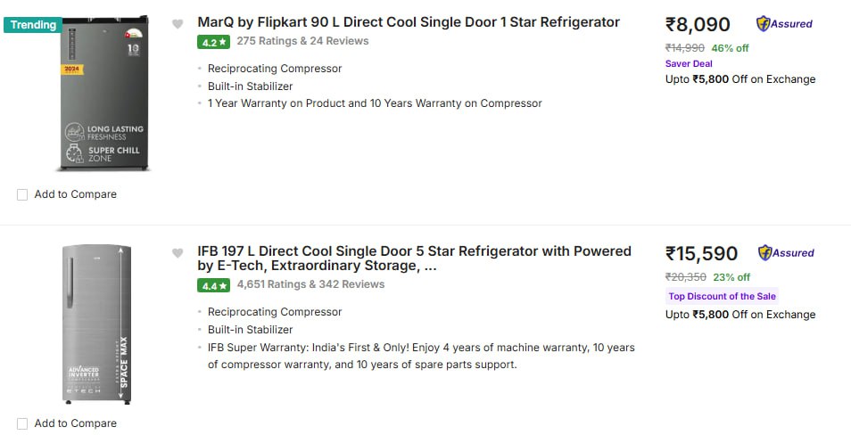 Flipkart Top Branded Refrigerator At 60 Bank Offersingle Door Double Door T