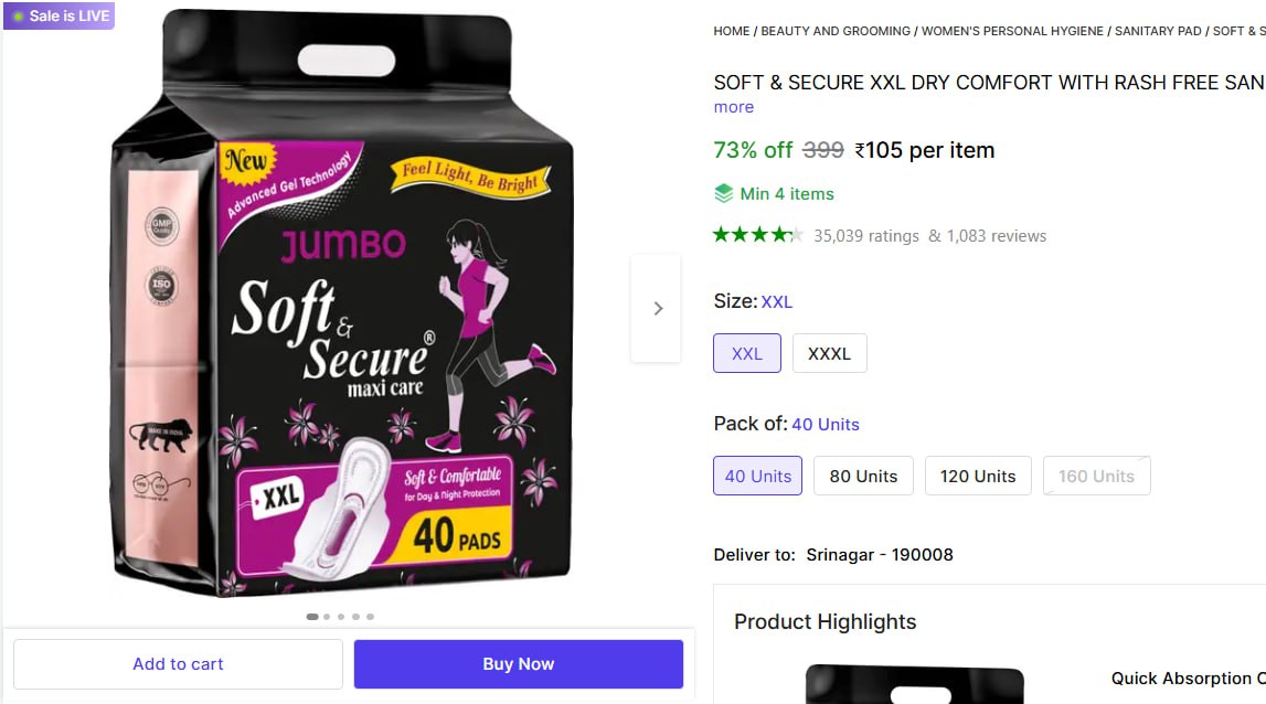 Shopsy Sanitary Pad Xxl (pack Of 40) 105min Buy - 4