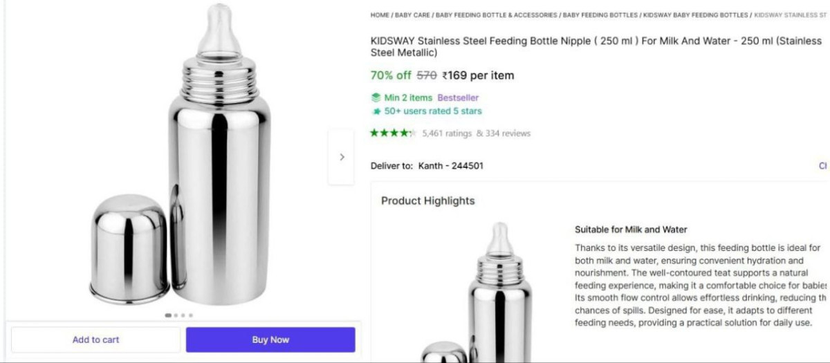 Stainless Steel Feeding Bottle Nipple ( 250 Ml ) At Rs 169 Min 2 Qty