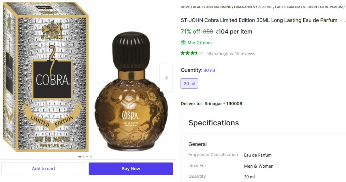 St-john Cobra 30ml Eau De Parfum 104min Buy - 2 More Deals Click Here Must 