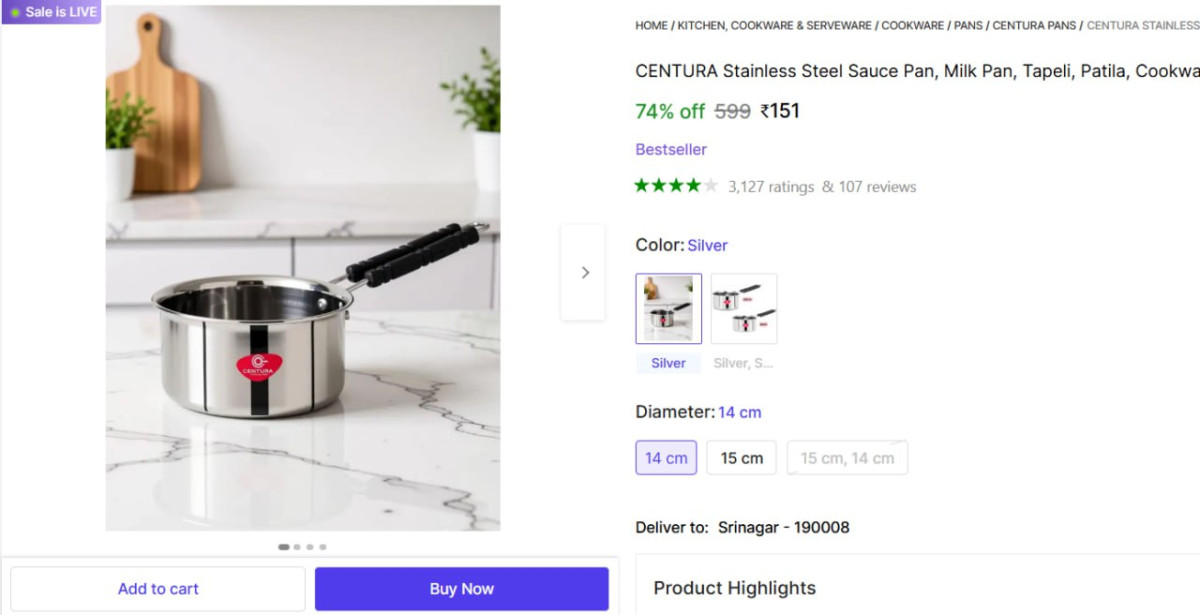 Stainless Steel Patila 800ml 121
