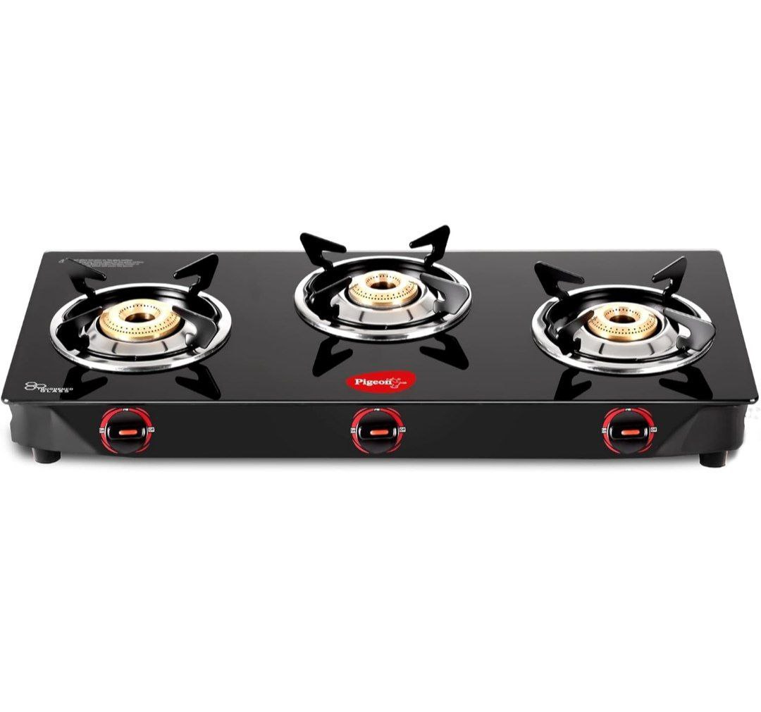 Pigeon By Stovekraft Aster 3 Burner Gas Stove With High Powered Brass Burne