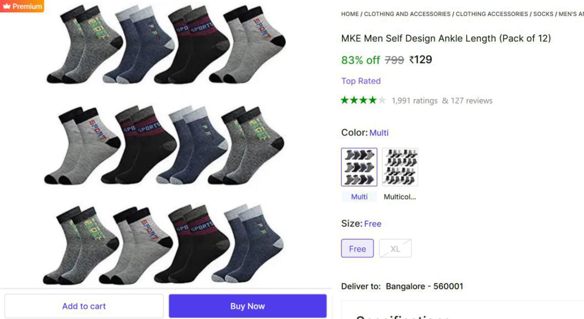 (pack Of 12) Ankle Length Socks 129