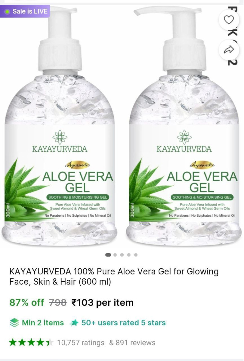 Pure Aloe Vera Gel 300ml 103 Min Buy - 2