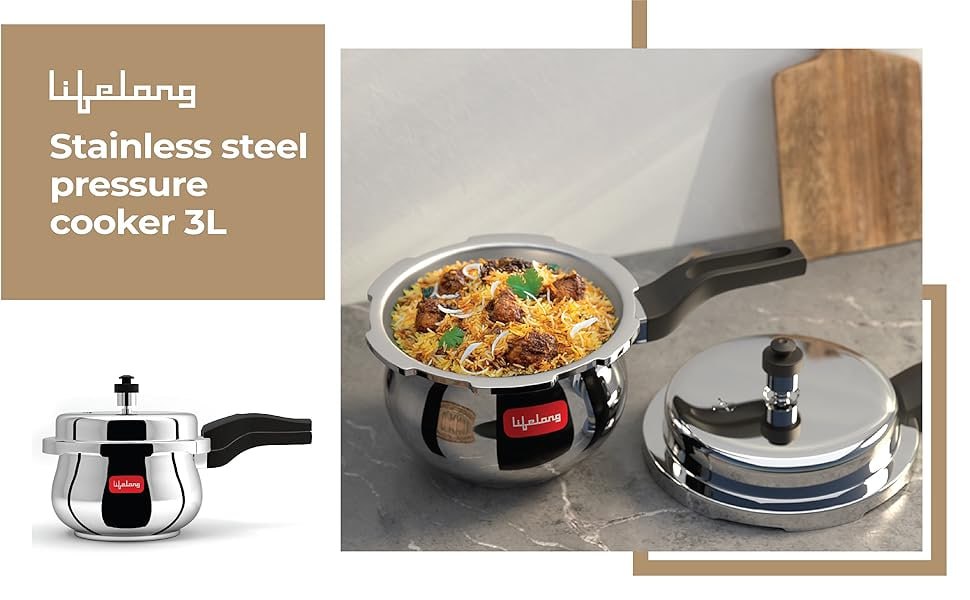 Lifelong Stainless Steel Curve Pressure Cooker 3liters 899