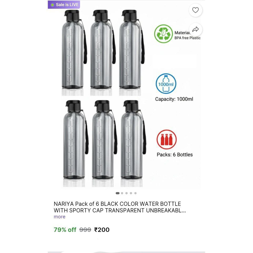 Pack Of 6 1000 Ml Bottle Plastic 200