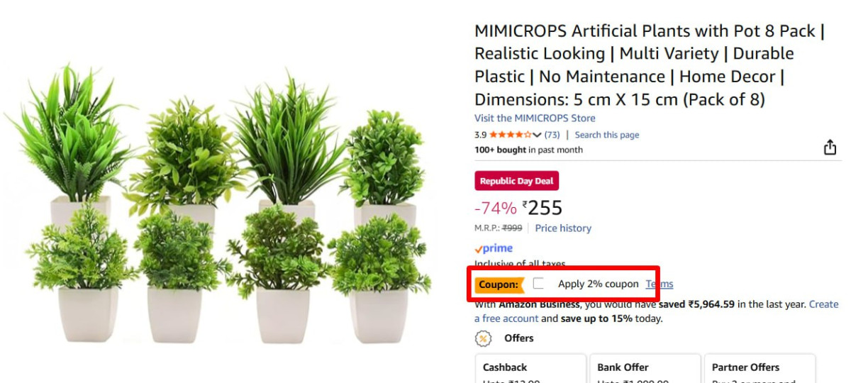Artificial Plants With Pot (pack Of 255 Coupon
