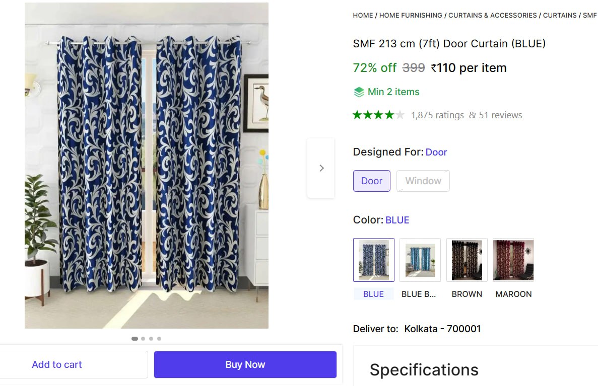 Door Curtain (7ft) At 110 Min Qty - 2