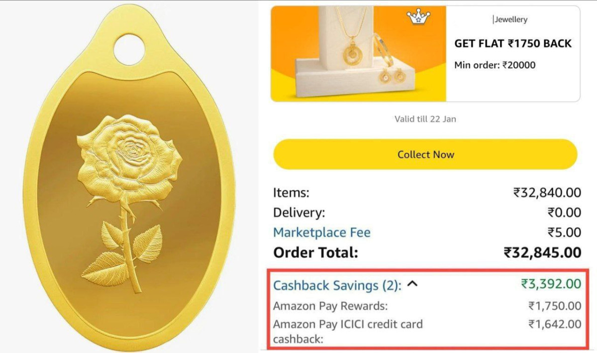 Gold 1750 Cashback 5 Cashback With Amazon Icici Credit Card Collect Cashbac
