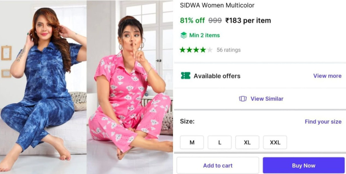 Women S Night Suit 183min 2 Qty (both Different)25 Color Designs Available