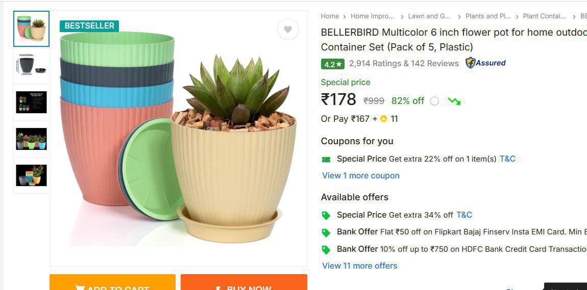 Flipkart Plant Container Set (pack Of 5) Just 178 Click Here To Join All De