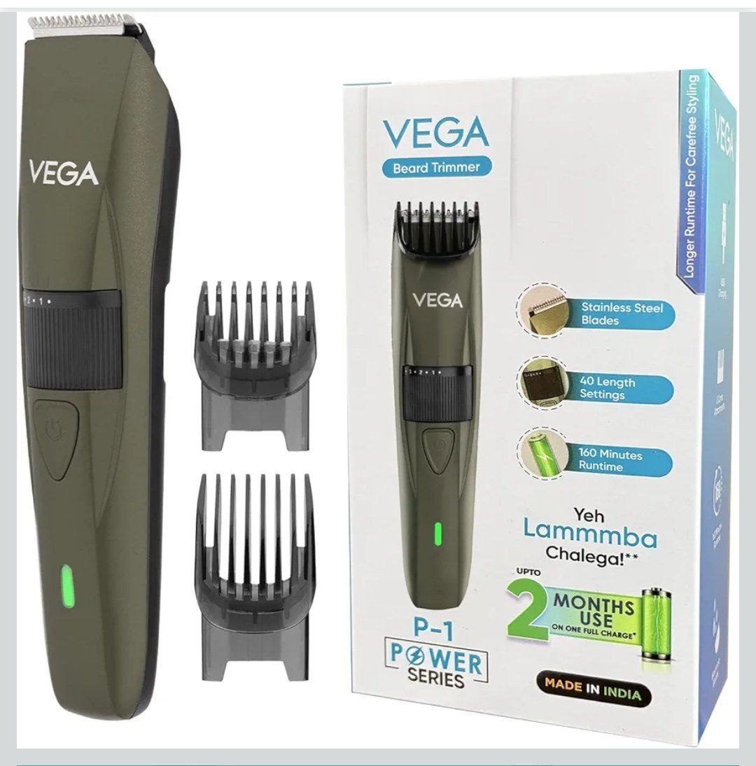Vega P1 Battery Powered Beard Trimmer For Men Usb C Type 160 Mins Runtime 4