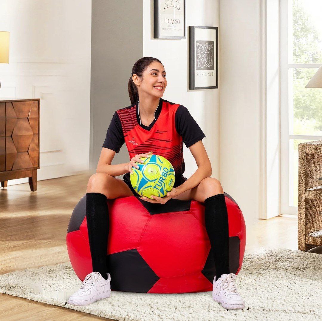 Solimo Premium Faux Leather Football Bean Bag Filled With Beans Capacity 6 