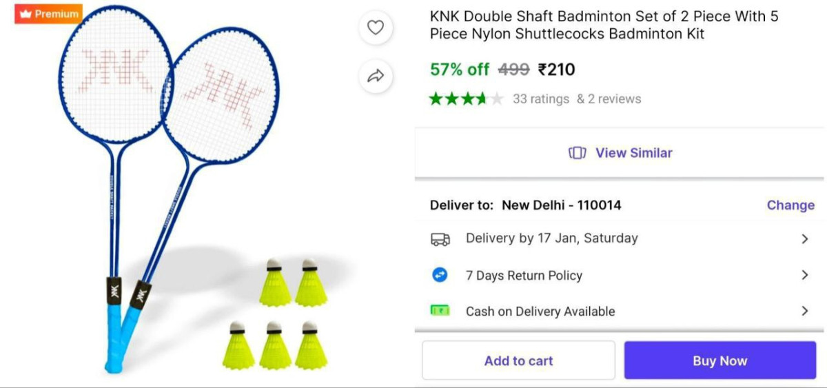 Pack Of 2 Badminton Racquet With 5 Shuttle Cock At 210 More