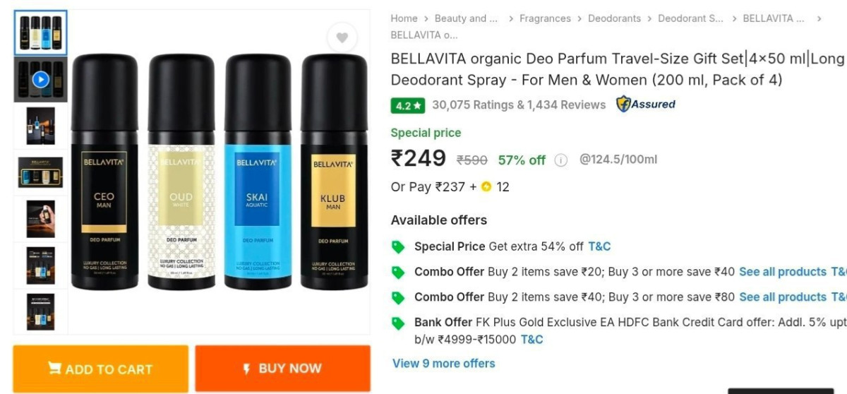 Bellavita Deo (pack Of 4) At 249