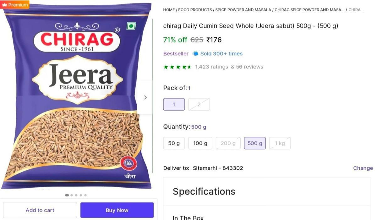 Cumin Seeds (jeera 500g) At 176