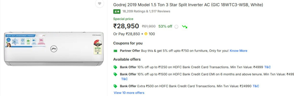 - Godrej 2019 Model 1 5 Ton 3 Star Split Inverter Ac At Rs 28950