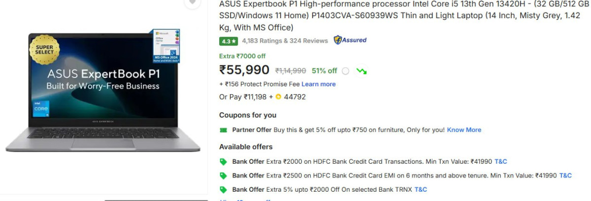 - Asus Expertbook At Rs 55990