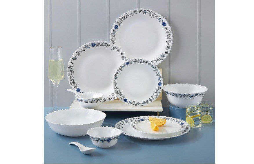 Larah By Borosil Silk Series Blue Iris Opalware Dinner Set1699