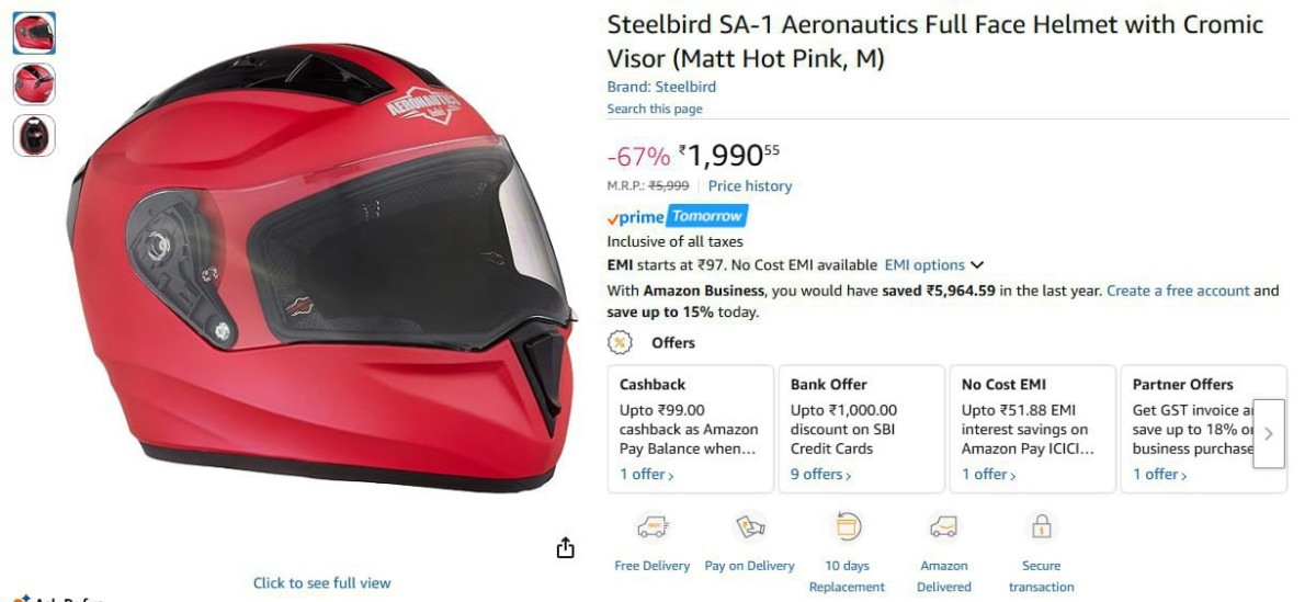 Steelbird Sa-1 Full Face Helmet 1990