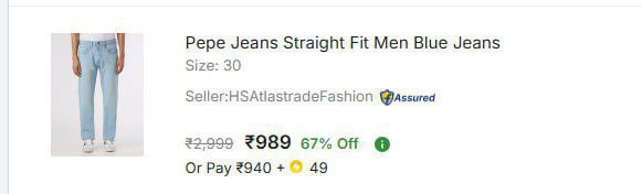 Flipkart 67 - Pepe Jeans Men Straight Blue Jeans At Rs 989 Master Link - Cl