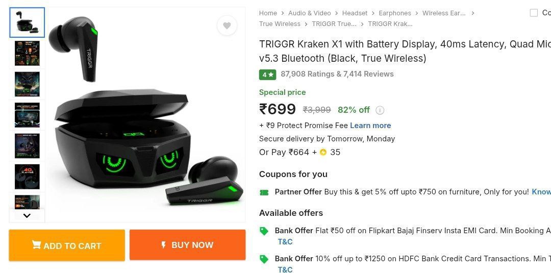 Flipkart Triggr True Wireless Earbuds699 999 Click Here To Join All Deals