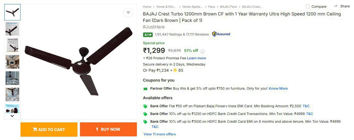 Bajaj Ultra High Ceiling Fan 1299