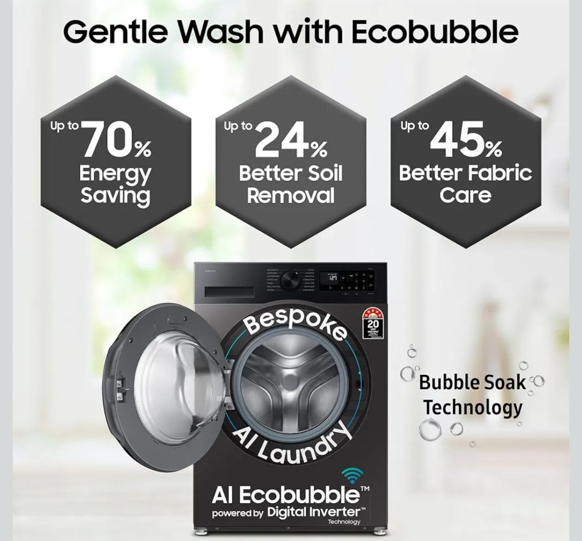 Samsung 9 Kg 5 Star Ai Ecobubble Super Speed Wi-fi Hygiene Steam With Inbui