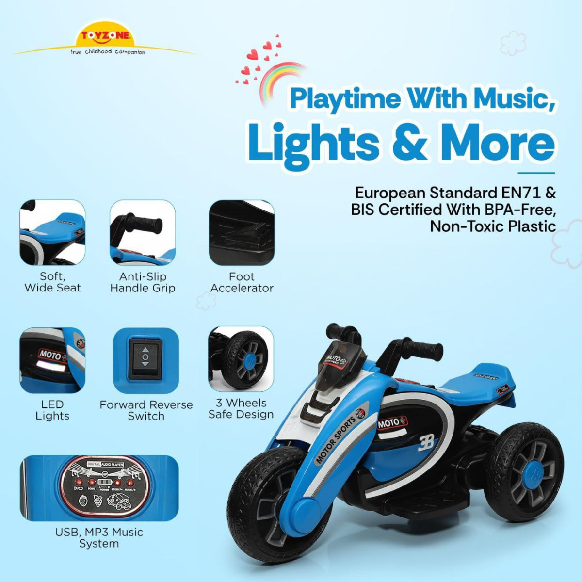 199toyzone Moto Electric Bike (blue) 6v Rechargeable Bike With 4 5ah Batter