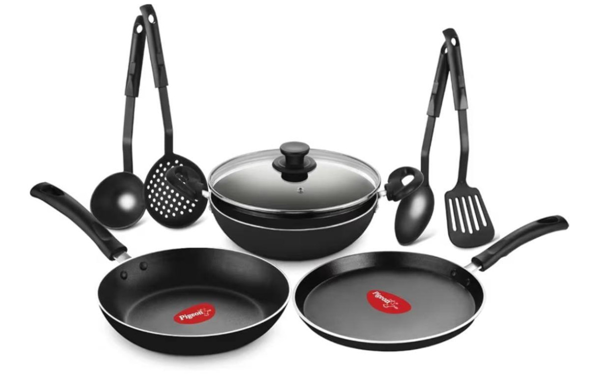 Pigeon Mio Nonstick Aluminum Cookware Gift Set Includes Flat Tawa Fry Pan K