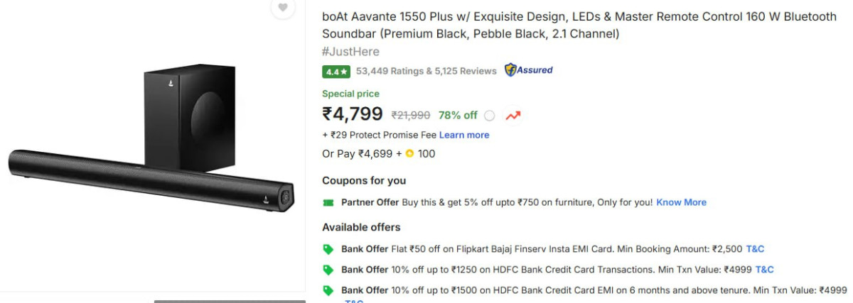 - Boat Aavante Soundbar At Rs 4799