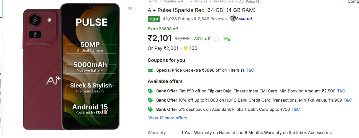 - Ai Pulse (sparkle Red 64 G (4 Gb Ram) At Rs 2101