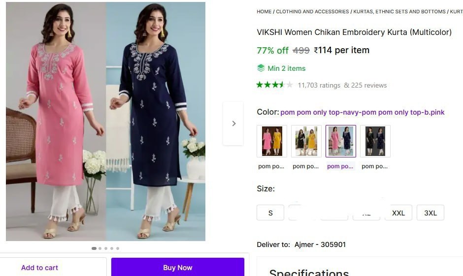Women Printed Kurta 114 Min Buy 2 Qty