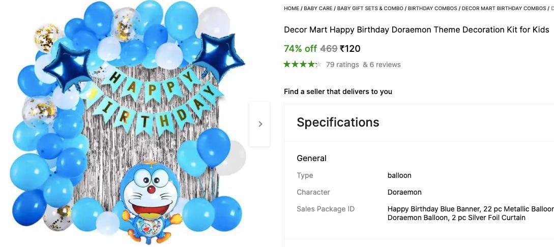 Shopsy Birthday Doraemon Theme Decoration Kit For Kids 120 More