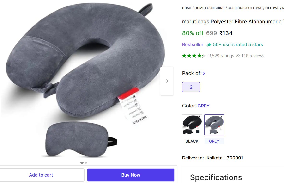 Travel Neck Pillow Set Of 2 134
