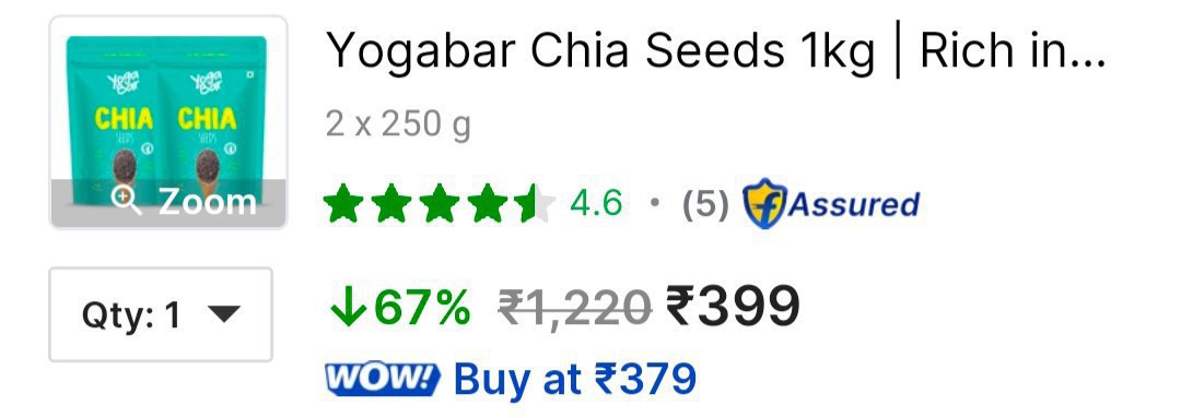 Grab Yogabar Chia Seeds 1kg At Rs 399