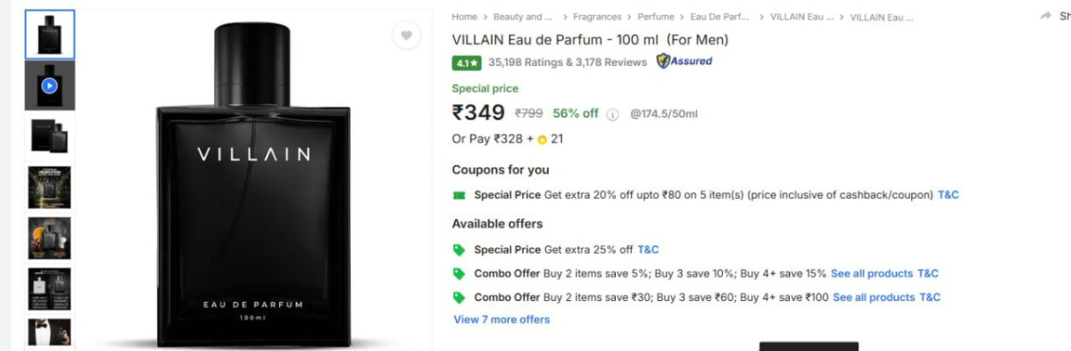 Villain Eau De Parfum - 100 Ml (for Men) At 349 -
