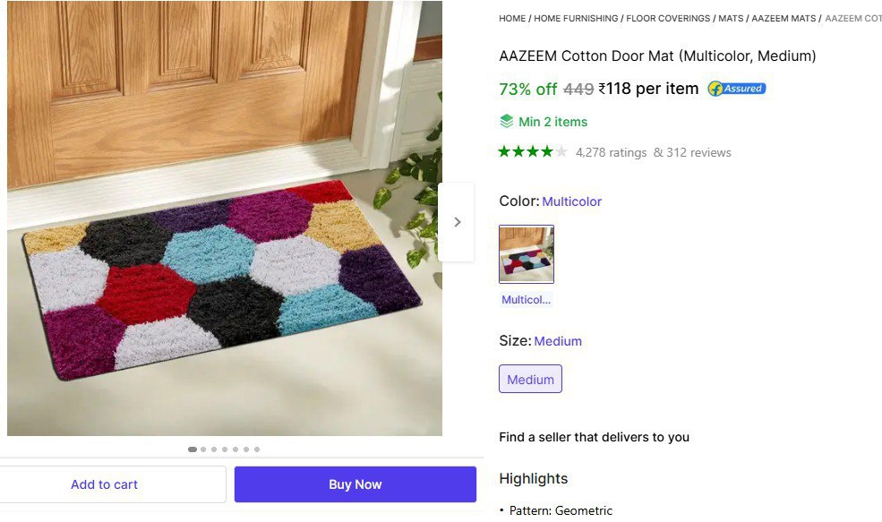 Shopsy Multicolor Door Mat 118 Min 2 Buy